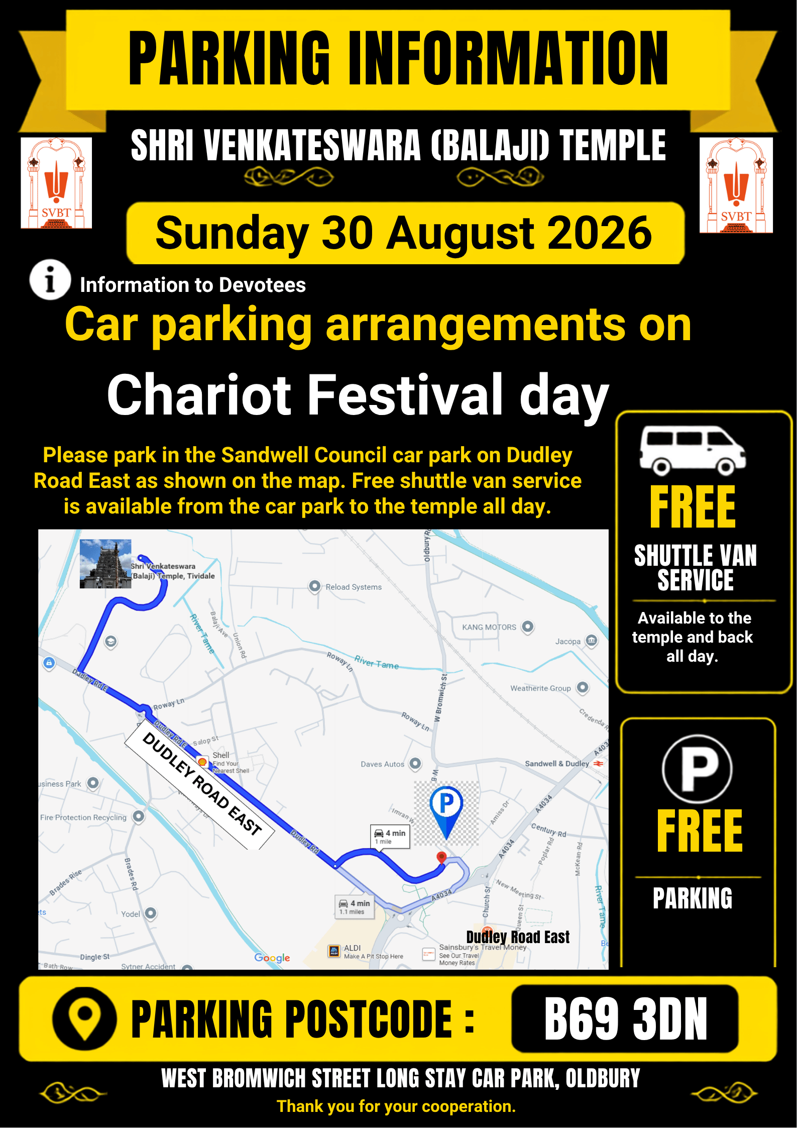 Chariot Festival day parking information and map